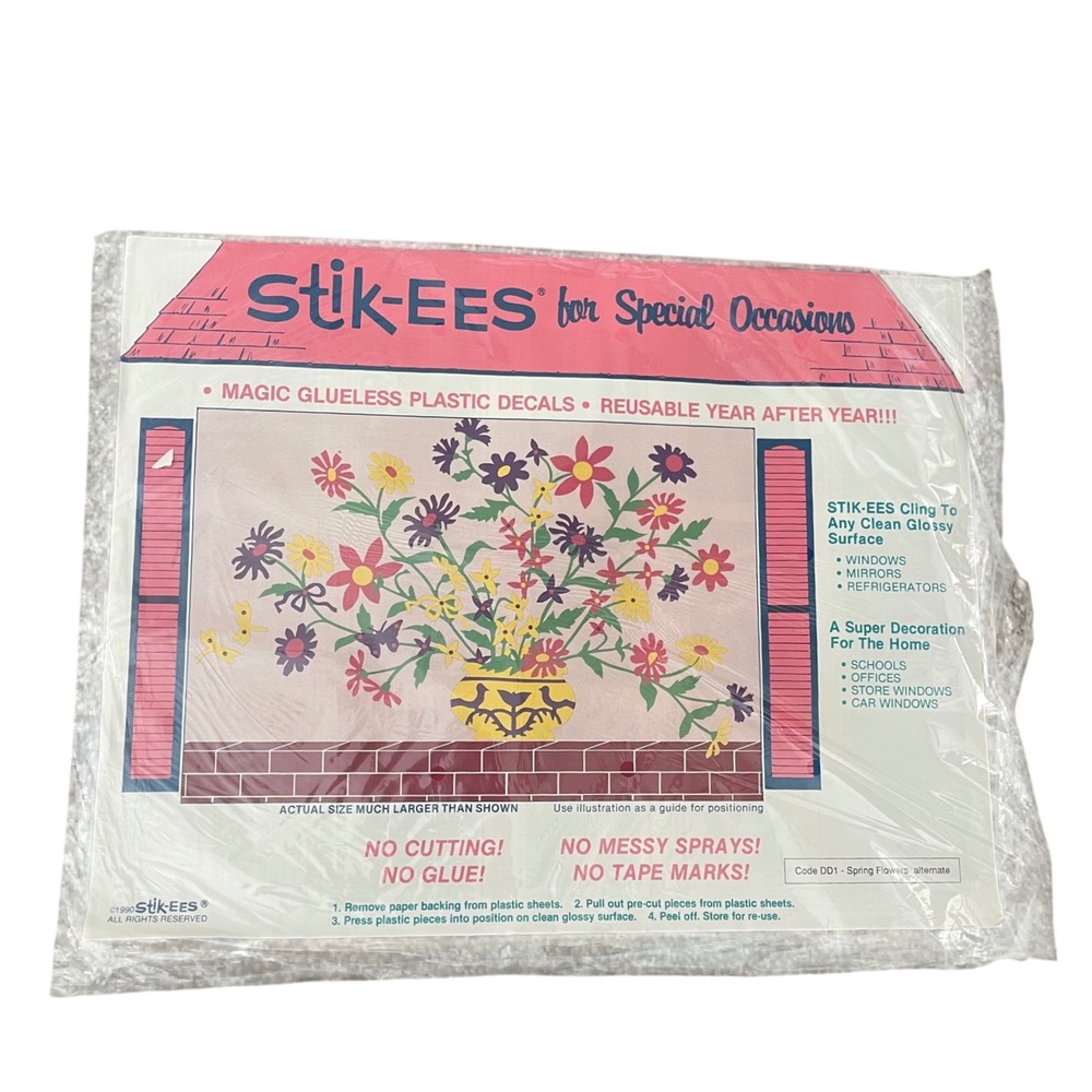 Vtg Stink-ees Window Clings falling flowers DD1 90s Teacher School Easter boquet